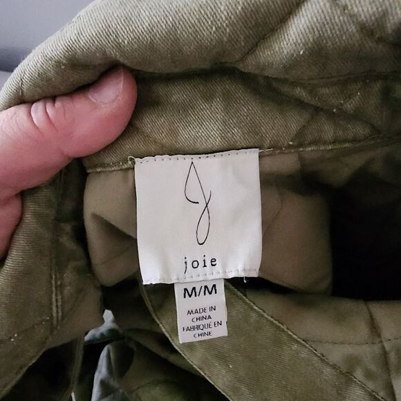 JOIE Quilted Utility Shacket Jacket M Army Green Button Oversized Cotton - Picture 3 of 5